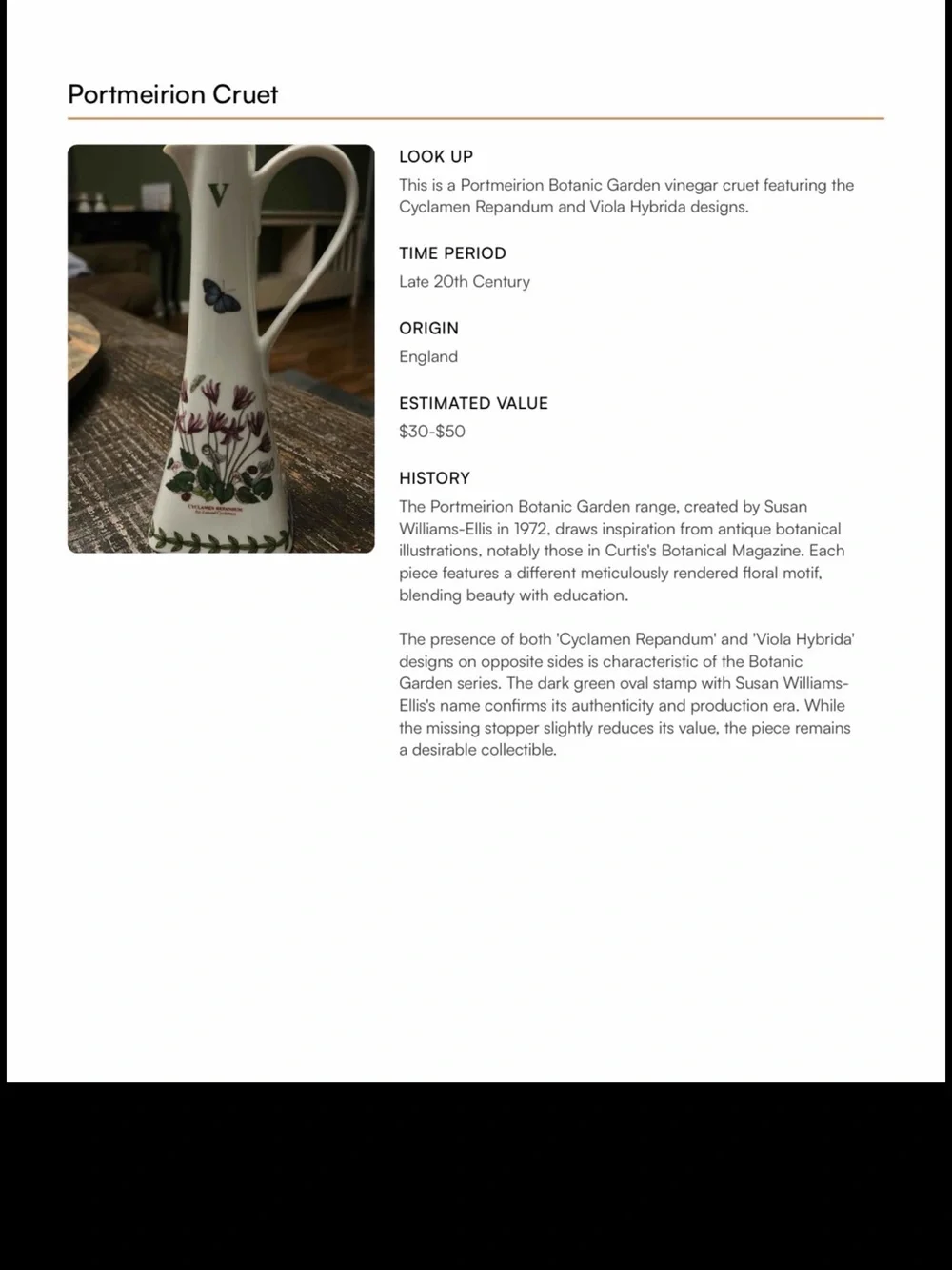 Vintage Portmeirion Cruet Set of 2 – Botanic Garden Viola Hybrida & Pomona